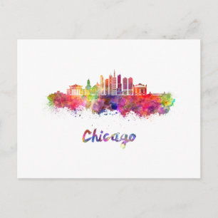 Carte Postale Chicago V2 skyline in watercolor