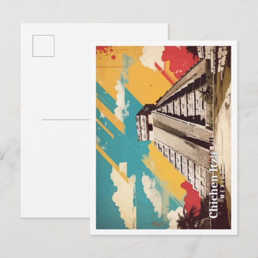 Carte Postale Chicen Itza Mexique Pop Art Voyage Illustration (Devant / Derrière)