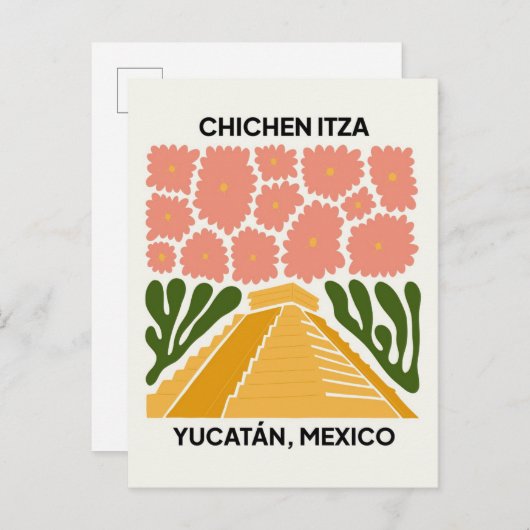 Carte Postale Chichen Itza Yucatan Mexique voyage art floral (Devant / Derrière)