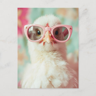 Carte Postale Chick cool avec lunettes roses ressort