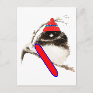 Carte Postale Chick de snowboard amusant, oiseau sportif mignon