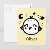 Carte Postale Chick gai - Kawaii Bird Line Art" (Devant / Derrière)