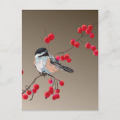 Carte Postale CHICKADEE & BERRIES ROUGES par SHARON SHARPE (Devant)