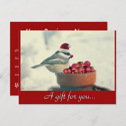 Carte Postale Chickadee Holiday Certificat cadeau (Devant / Derrière)