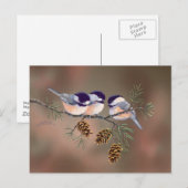 Carte Postale CHICKADEES & PINECONES par SHARON SHARPE (Devant / Derrière)