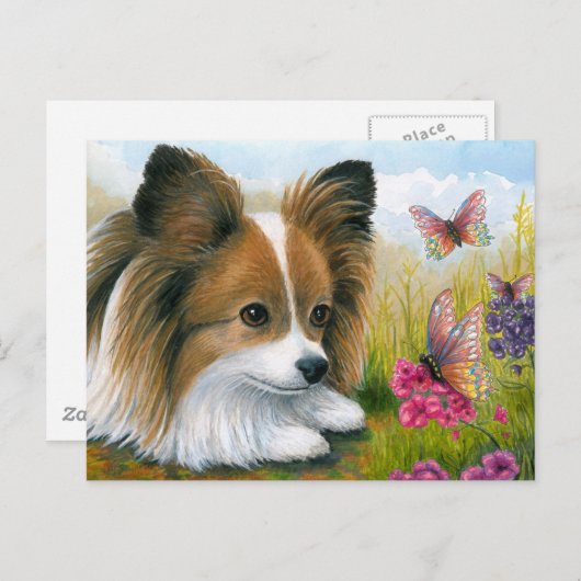 Carte Postale Chien 123 Papillon chien avec papillons (Devant / Derrière)