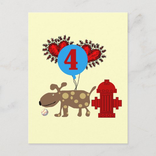 Carte Postale Chien 4th Birthday Tshirts et cadeaux (Devant)