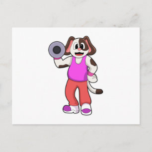 Carte Postale Chien à la musculation avec haltère