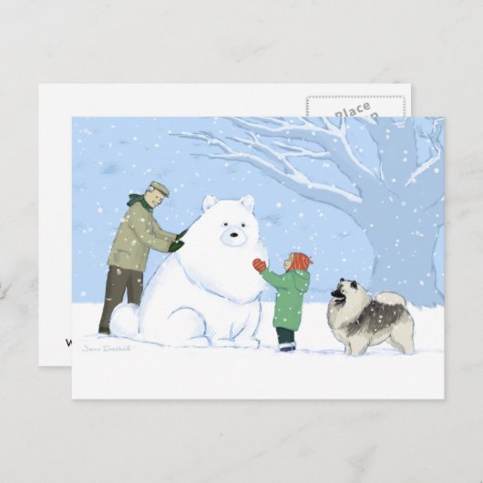 Carte Postale Chien à neige Keeshond | Cute Keesie WInter Scène (Devant / Derrière)