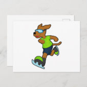 Carte Postale Chien à Patinage sur glace avec lunettes (Devant / Derrière)
