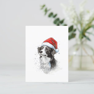 Carte Postale Chien à Santa Hat avec des flocons de neige