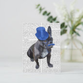 Carte Postale Chien à tête bleue avec chapeau bleu et moustache (Debout devant)