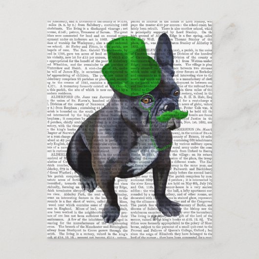 Carte Postale Chien à tête verte avec chapeau et moustache (Devant)