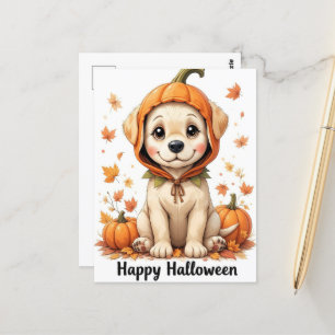 Carte Postale Chien adorable en Citrouille Halloween Sweet Fall