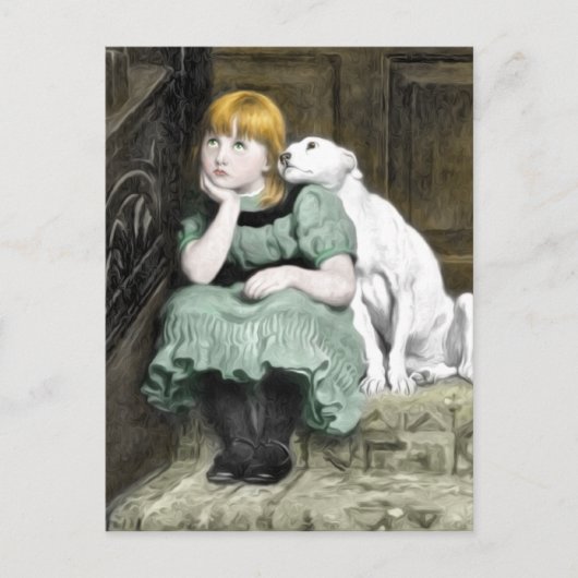 Carte Postale Chien Adoring Girl Victorian Peinture (Devant)