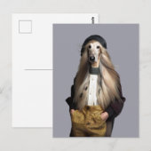 Carte Postale Chien afghan aux cheveux blonds en pantalon (Devant / Derrière)