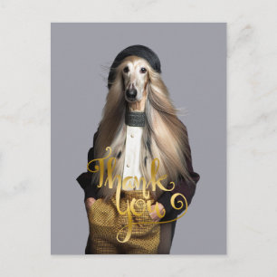 Carte Postale Chien afghan blond aux cheveux longs en pantalon M