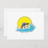 Carte Postale Chien au bain avec lunettes de natation (Devant / Derrière)