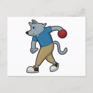 Carte Postale Chien au bowling avec boule de bowling