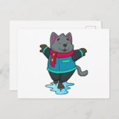 Carte Postale Chien au patinage sur glace avec patins à glace et (Devant / Derrière)