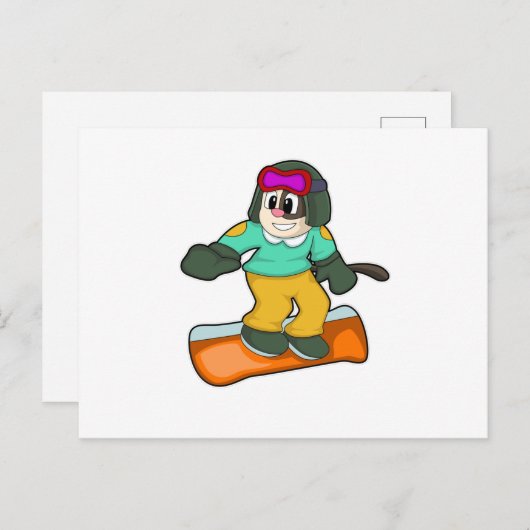 Carte Postale Chien aux sports de snowboard (Devant / Derrière)