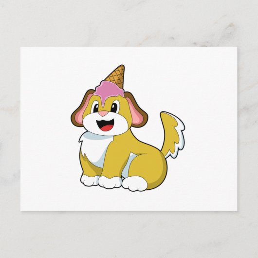 Carte Postale Chien avec glace au gaufre (Devant)