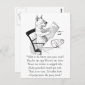 Carte Postale Chien avec lunettes lit le papier (Devant / Derrière)