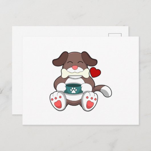 Carte Postale Chien avec os (Devant / Derrière)