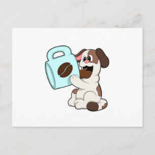 Carte Postale Chien avec tasse de café