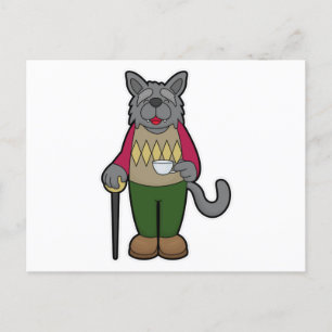 Carte Postale Chien avec tasse de café