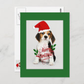 Carte Postale Chien Beagle en Chapeau de Père Noël - Joyeux Noël (Devant / Derrière)