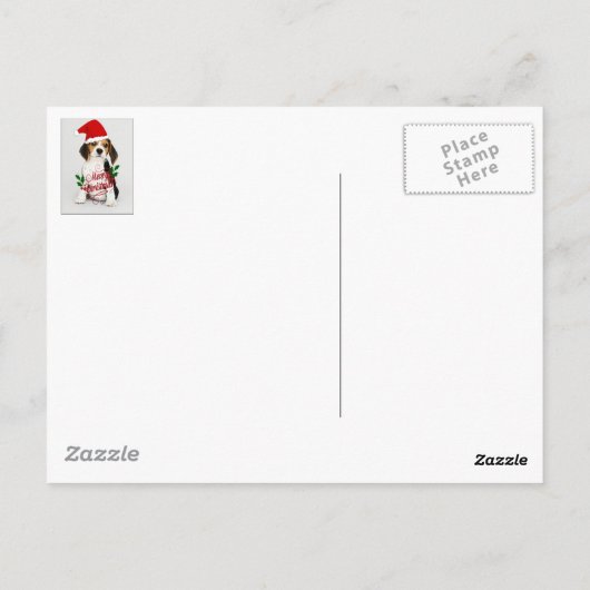 Carte Postale Chien Beagle en Chapeau de Père Noël - Joyeux Noël (Dos)