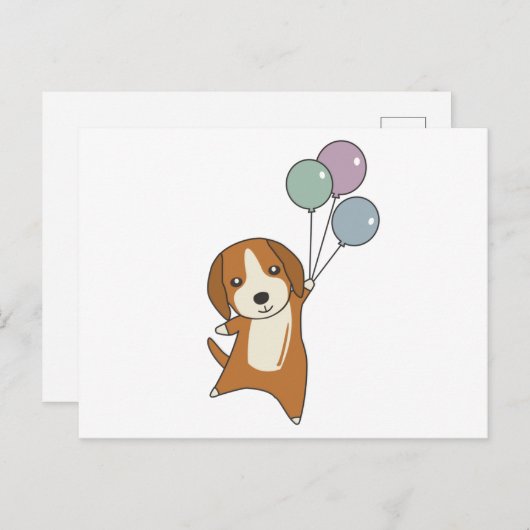 Carte Postale Chien beagle Monte Avec Des Ballons (Devant / Derrière)