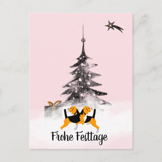 Carte Postale Chien Beagle Noël noir et blanc (Devant)