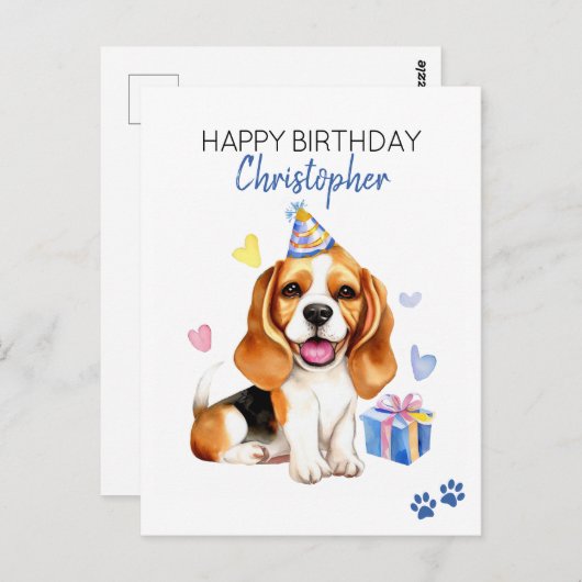 Carte Postale Chien beagle Personnalisé Joyeux anniversaire (Devant / Derrière)