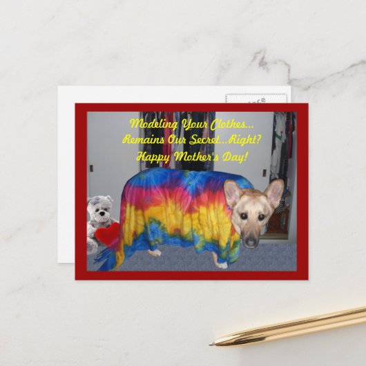 Carte Postale Chien berger allemand Modélisant la fête des mères (Devant/Arrière en situation)