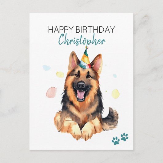 Carte Postale Chien berger allemand Personnalisé Joyeux annivers (Devant)
