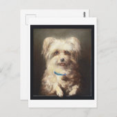 Carte Postale Chien blanc avec collier bleu Vintage (Devant / Derrière)