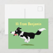 Carte Postale Chien Border Collie drôle courant dessin animé (Devant / Derrière)