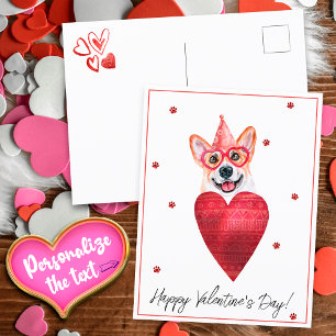 Carte Postale Chien cadeau de la Saint Valentin de Corgi