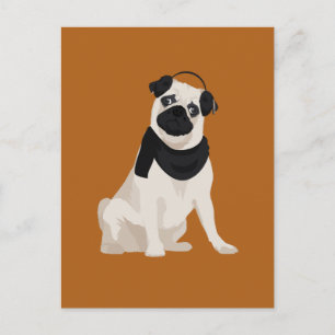 Carte Postale Chien Carlin d'hiver pour Amoureux de les chiens