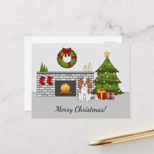 Carte Postale Chien Cavalier Blenheim dans une salle de Noël & T