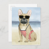 Carte Postale Chien chaud | Chiot En Lunettes De Soleil À La Pla (Devant / Derrière)
