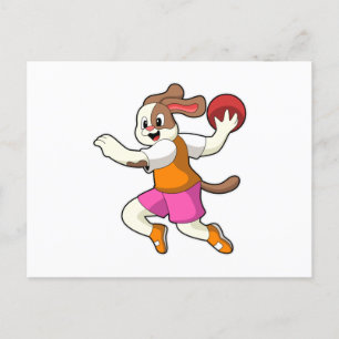 Carte Postale Chien chez Joueur de handball avec ballon de handb