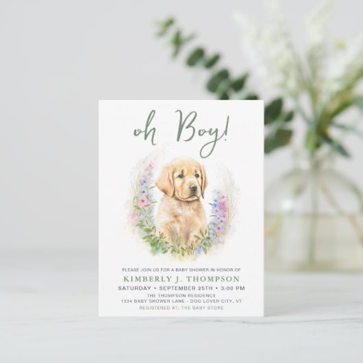 Carte Postale Chien Chien Chien Moderne Sage Vert Baby shower In (Debout devant)