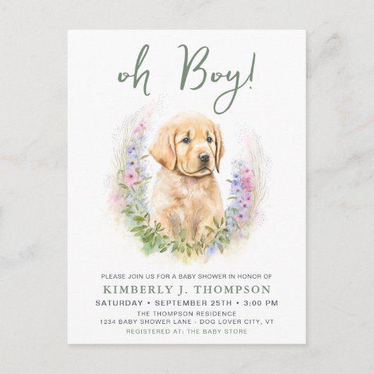 Carte Postale Chien Chien Chien Moderne Sage Vert Baby shower In (Devant)