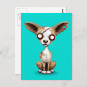 Carte Postale Chien Chihuahua Chiot mignon Zombie en bleu (Devant / Derrière)