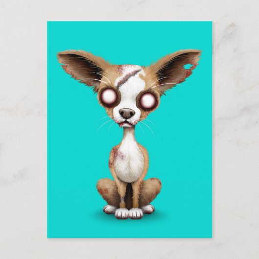 Carte Postale Chien Chihuahua Chiot mignon Zombie en bleu (Devant)