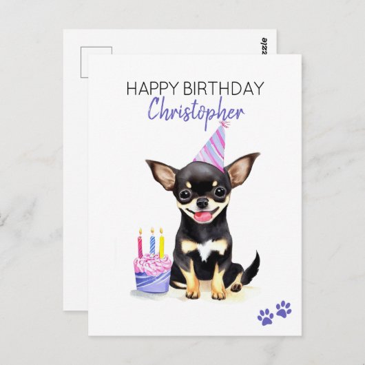 Carte Postale Chien Chihuahua Personnalisé Joyeux Anniversaire (Devant / Derrière)