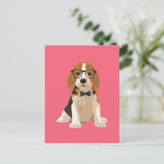 Carte Postale Chien chiot Beagle mignon Hipster pour Amoureux de (Debout devant)